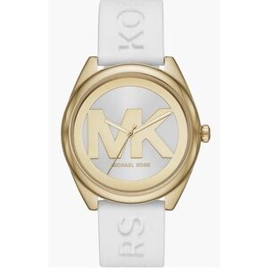 Michael Kors Janelle White & Gold Silicone Stral Watch NWT